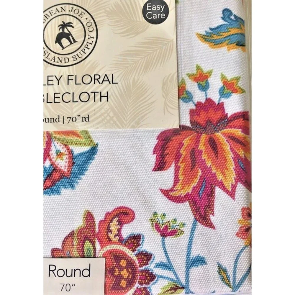 Caribbean Joe Fabric Tablecloth Indoor Outdoor Jacobean Floral 70